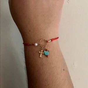 Alvaro Avila Bracelet w/GF cross & SP heart Red